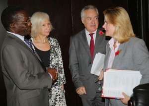 Prime Minister Pinda with Justine Greening (extreme right), British High Commissioner Dianna Melrose and the head of DfID Marshall Elliott